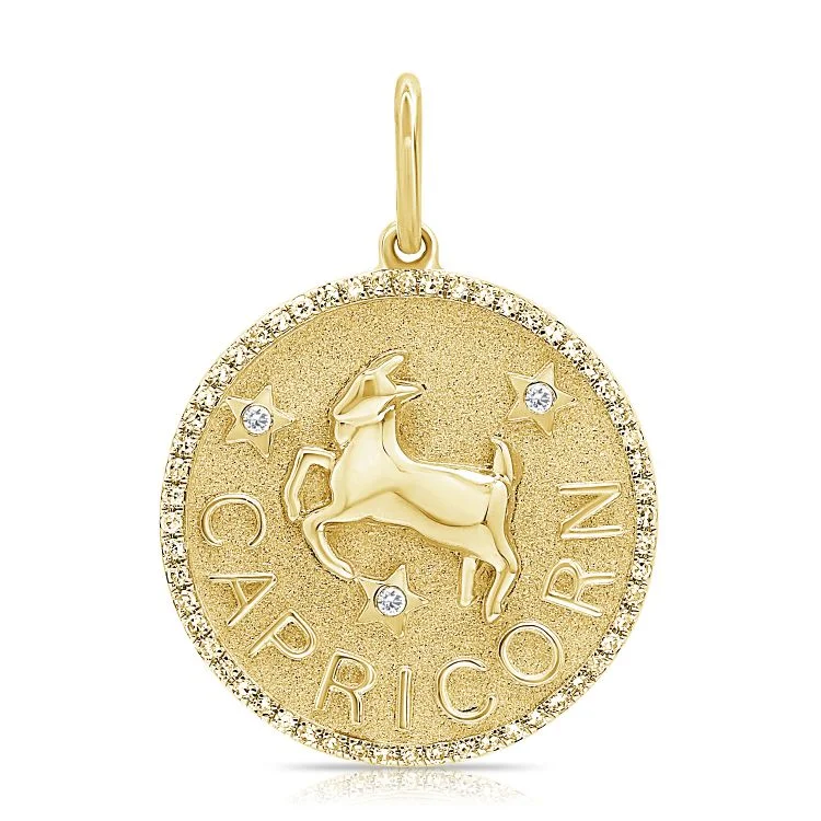 Women’s adjustable necklace-14K Yellow Diamond Capricorn Zodiac Charm Pendant