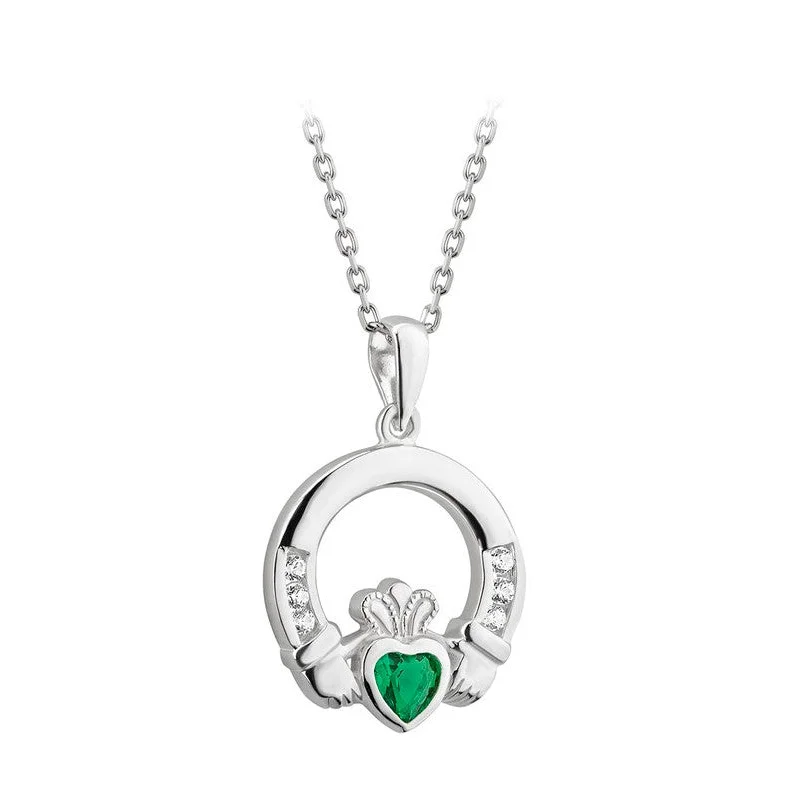 Women’s long pendant necklace-Sterling Silver Claddagh Pendant with Chain - S4559