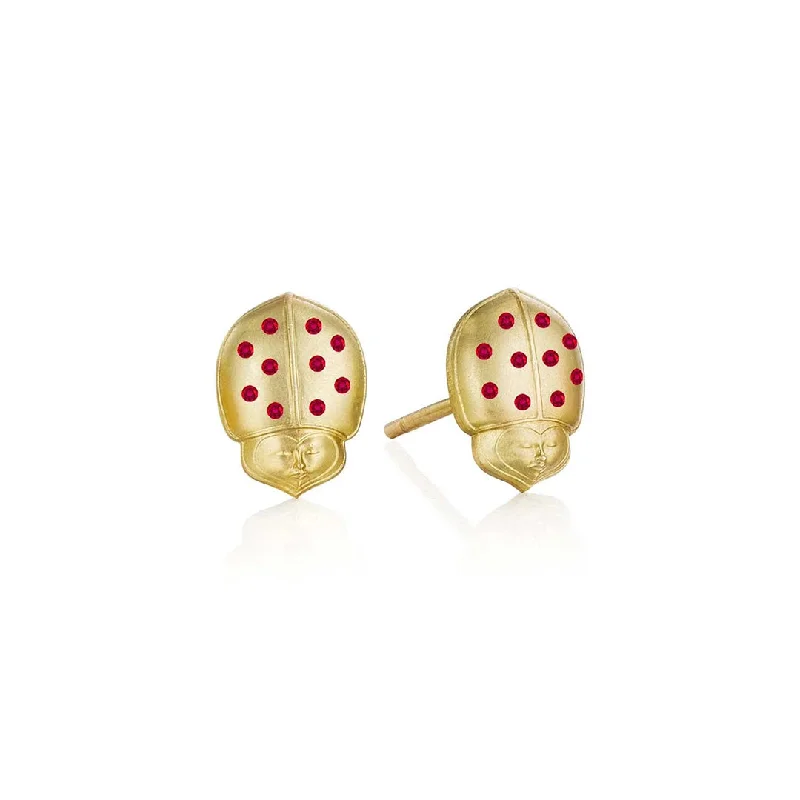 Women’s oversized earrings-Ruby Winged Ladybug Stud Earrings