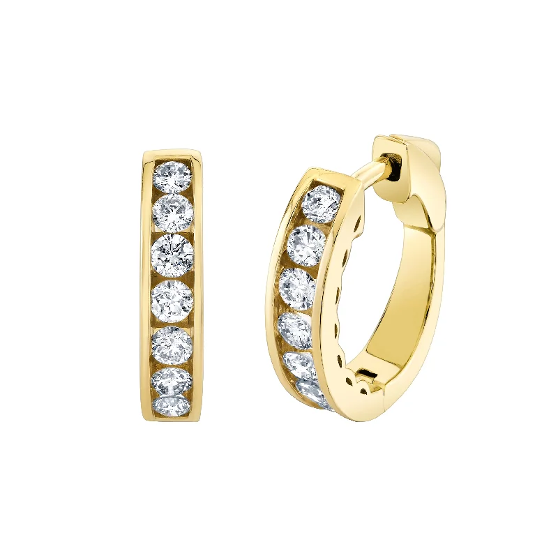 Women’s simple earrings-Channel Set Diamond Hoops