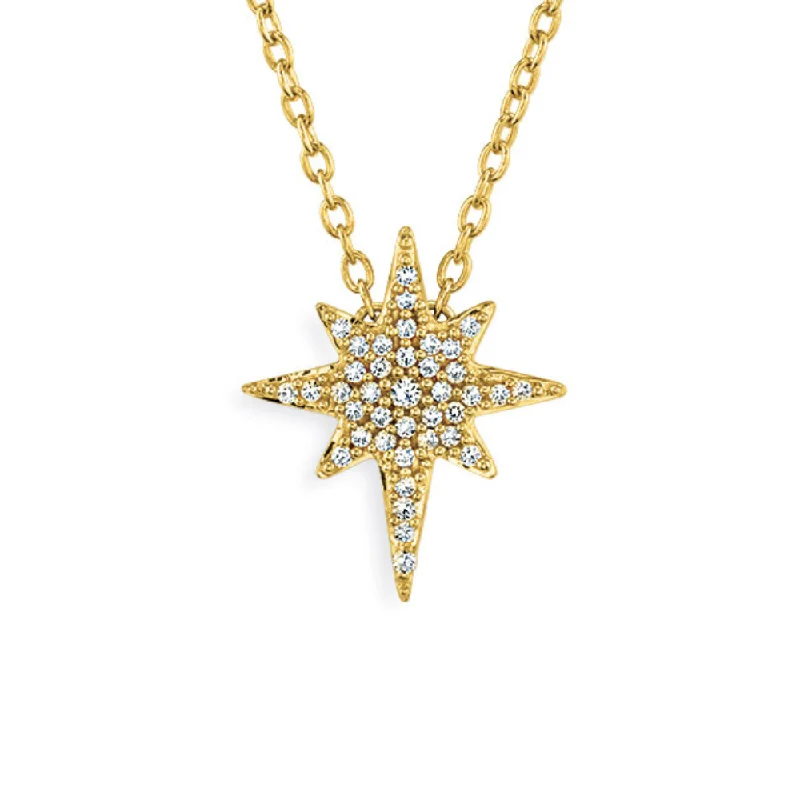 Women’s long pendant necklace-1/8 Ctw Love Star Diamond Pendant in 10k Yellow Gold