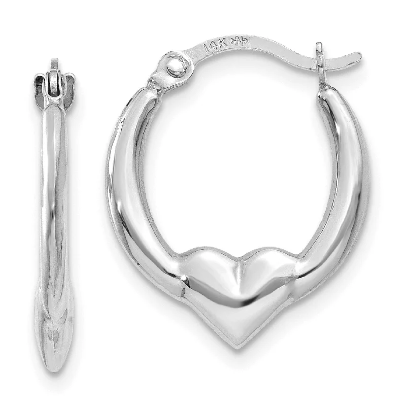 Women’s stacked earrings-14KT White Gold 16X13MM Heart Hoop Earrings