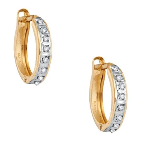 Women’s sterling silver drop earrings-Diamond Fascination 14KT Yellow Gold 12MM Diamond Accent Hoop Earrings