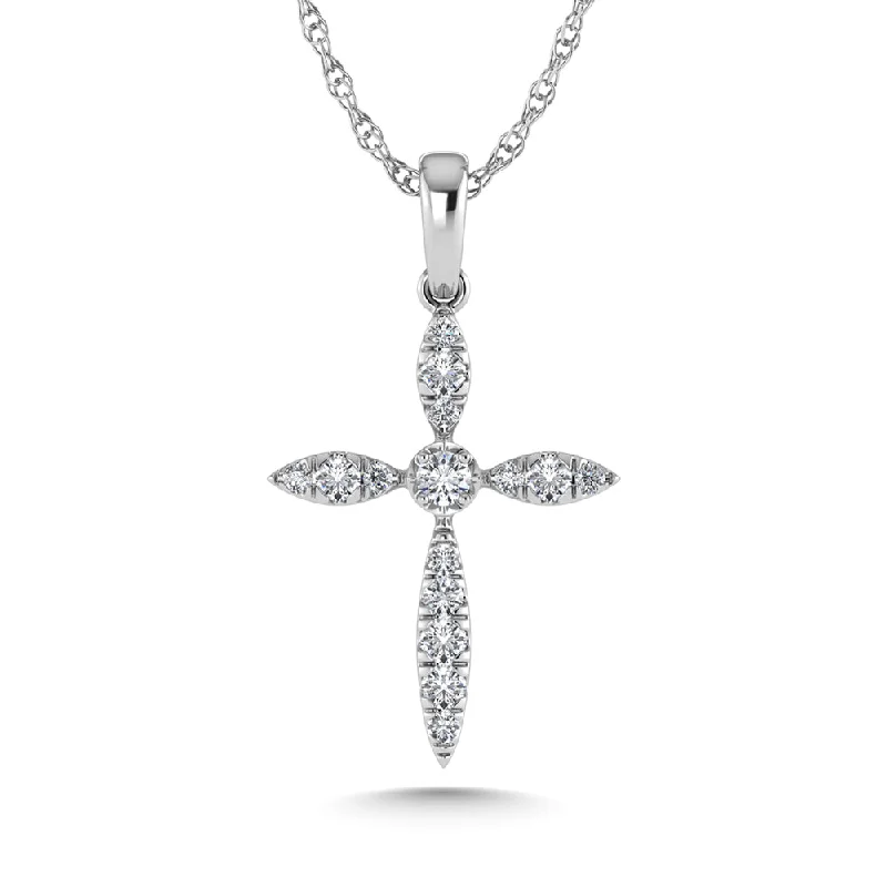 Women’s boho necklace-14K White Gold Diamond 1/8 Ct.Tw. Cross Pendant