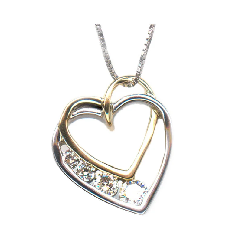 Women’s layered necklace-14K White Gold And Rose Gold Diamond Heart Pendant