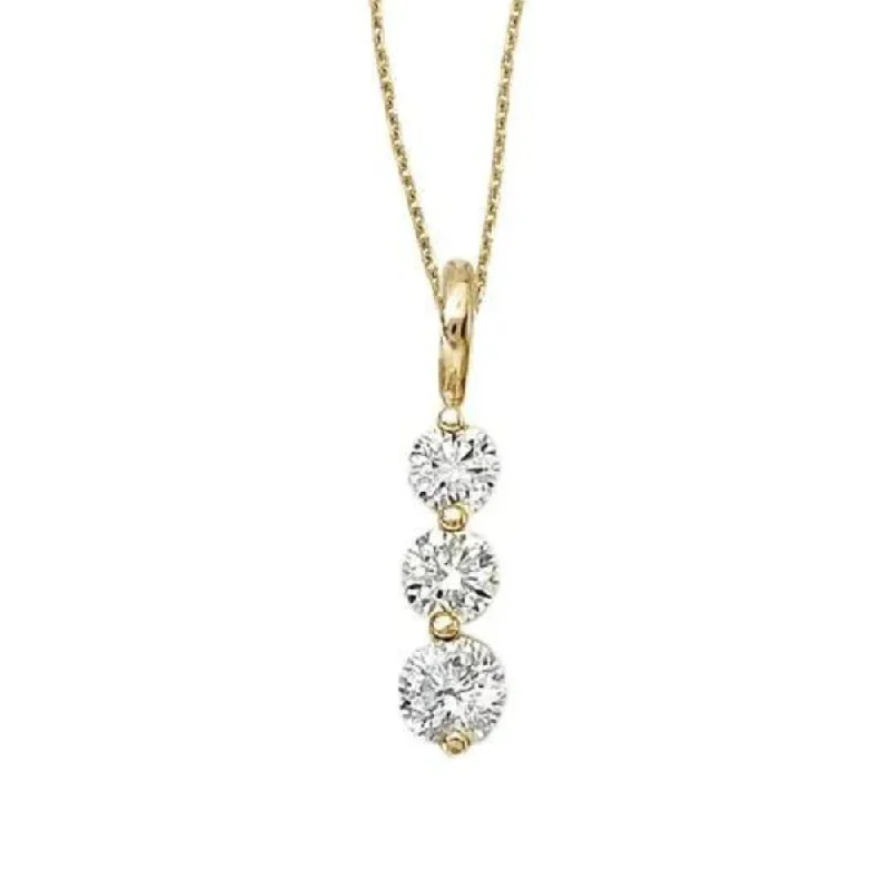 Women’s engraved gold necklace-3/4 Ctw Three Stone Diamond Pendant in 14 Karat Yellow Gold