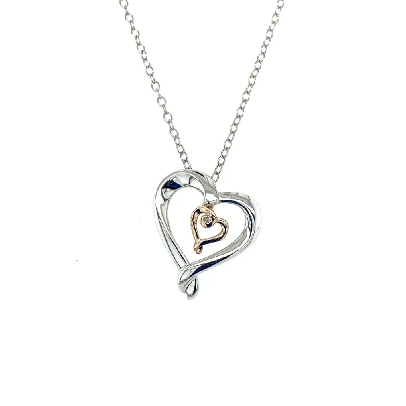 Women’s heart-shaped necklace-Sterling Silver and 10k Rose Gold Diamond Heart Pendant