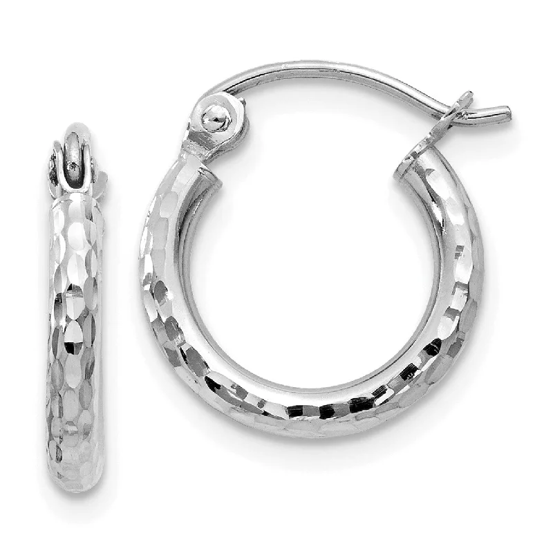 Women’s gemstone drop earrings-14KT White Gold 13X2MM Diamond-cut Hoop Earrings