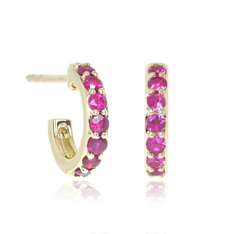 Women’s simple earrings-Huggie Hoop Earrings in Rubies