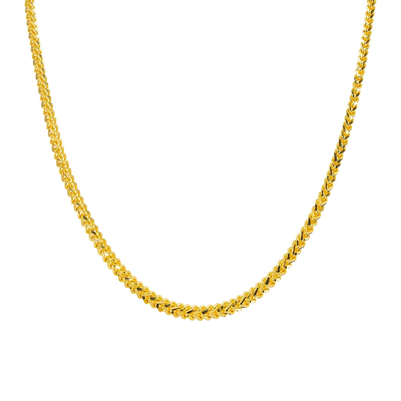 Women’s dainty necklace-22K Yellow Gold Long Chain W/ Flat Wheat Link