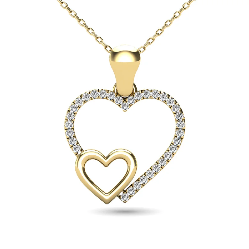 Women’s statement jewelry necklace-10K Yellow Gold 1/20 Ctw Diamond Double Heart Pendant