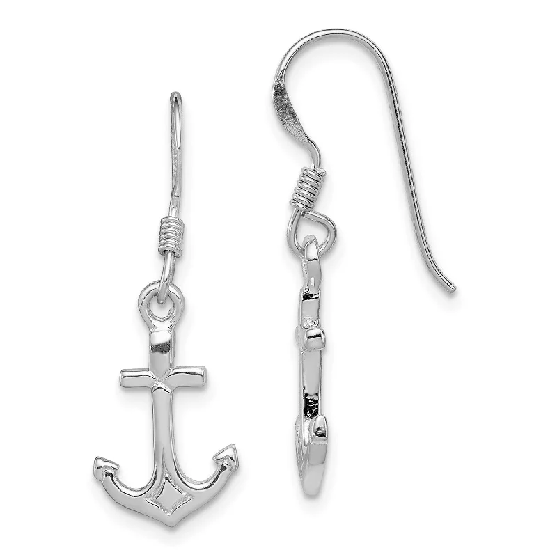 Women’s gold stud earrings-Sterling Silver 30X10MM Anchor Earrings