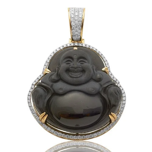 Women’s nameplate necklace-10K 1.85CTW DIAMOND OBSIDIAN BUDDHA PENDANT