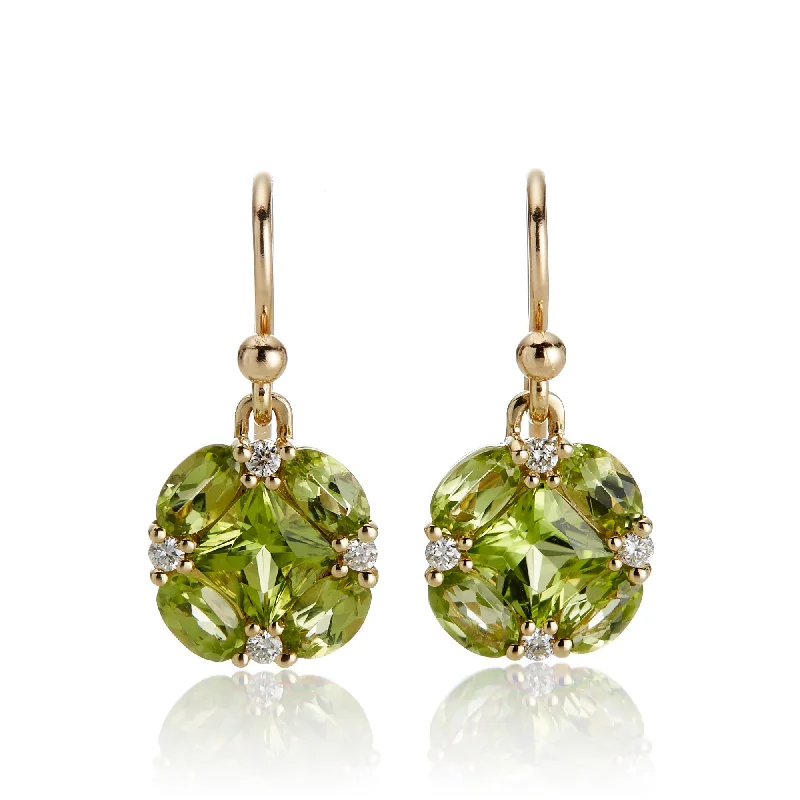 Women’s gold dangle earrings-Quadrille Drop Earrings in Peridot & Diamonds