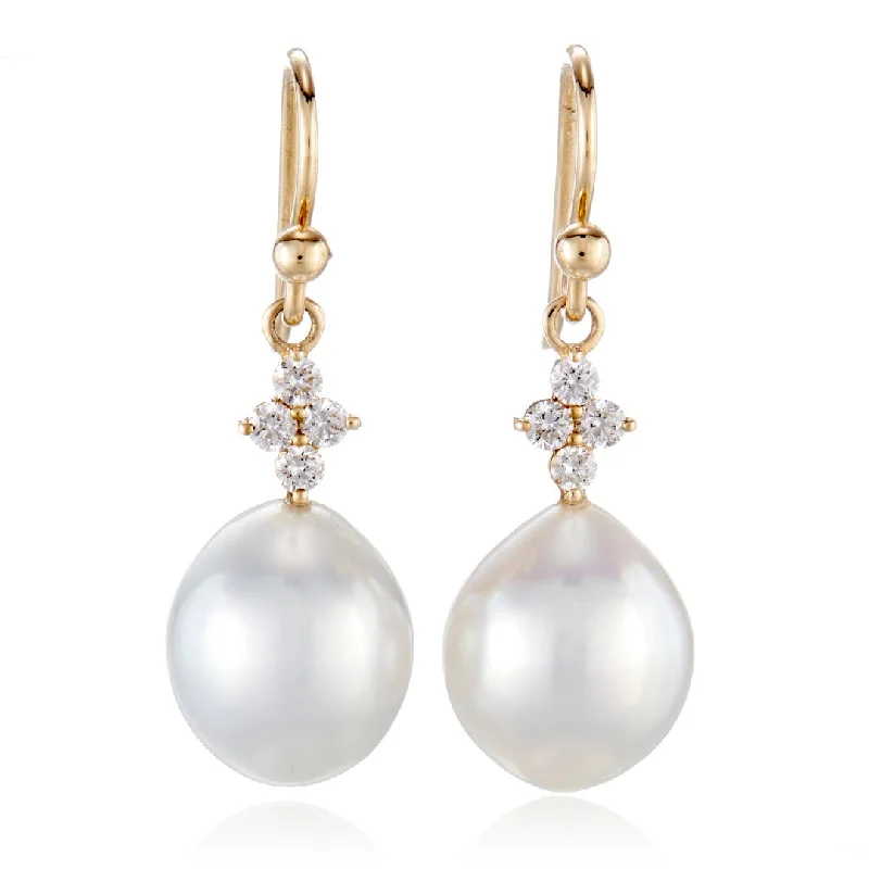 Women’s trendy drop earrings-Belgravia Drop Earrings in 10mm South Sea Pearls & Diamonds