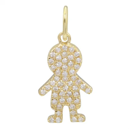 Women’s gemstone pendant necklace-14K YELLOW GOLD DIAMOND PAVE BOY PENDANT