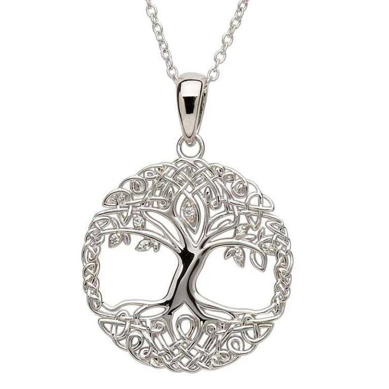 Women’s delicate necklace-Sterling Silver Tree of Life Pendant with Chain SP2102CZ