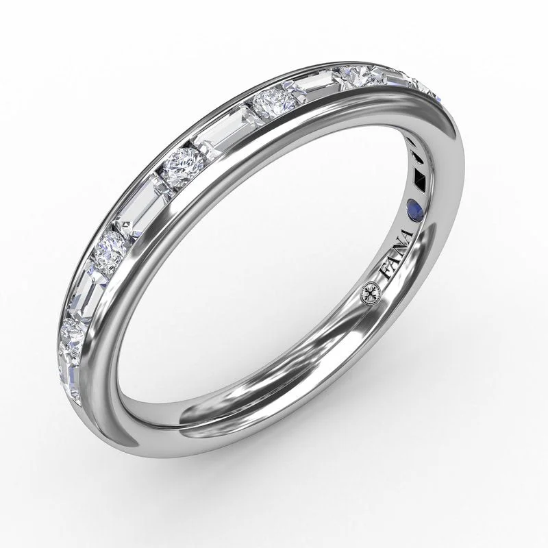 Women’s hand-crafted engagement ring-Alternating Baguette and Round Diamond Band W7417