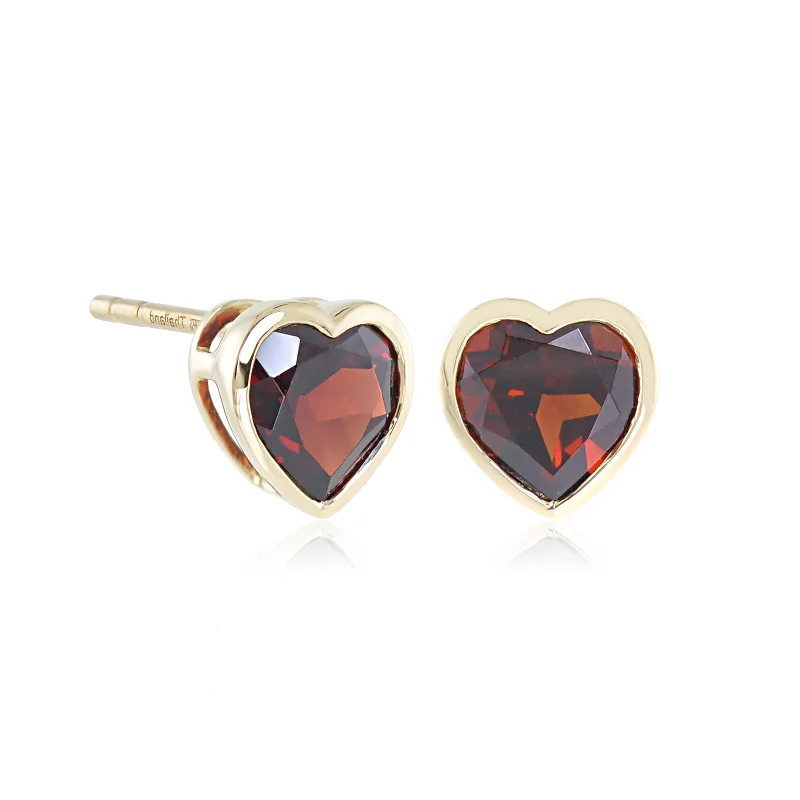 Women’s sterling silver hoop earrings-Garnet Heart Earrings