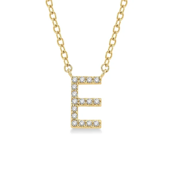 Women’s pearl necklace-1/20 ctw Initial 'E' Round Cut Diamond Pendant With Chain in 10K Yellow Gold