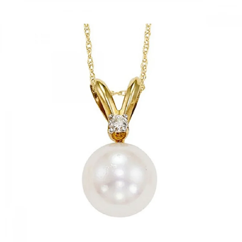 Women’s sapphire necklace-14K Yellow Gold Pearl Diamond Pendant