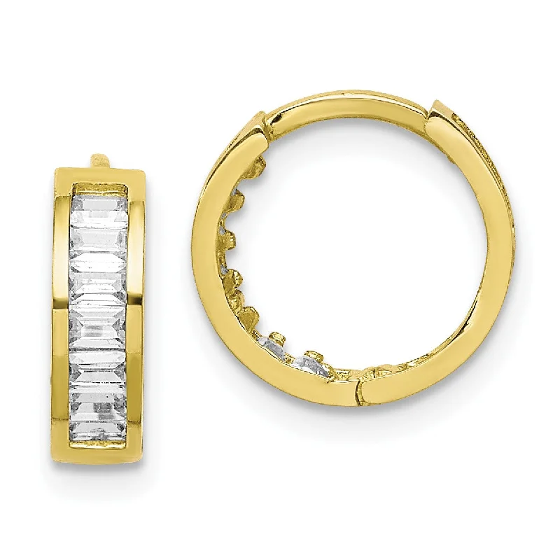 Women’s luxury gemstone earrings-10KT Yellow Gold Cubic Zirconia Hinged Hoop Earrings