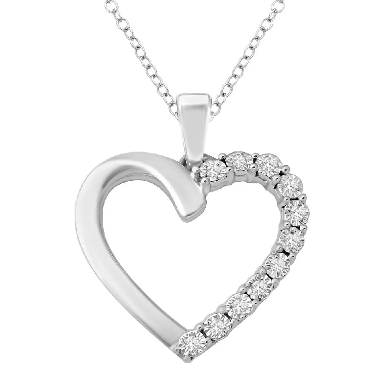 Women’s statement jewelry necklace-Sterling Silver Diamond Accent Heart Pendant