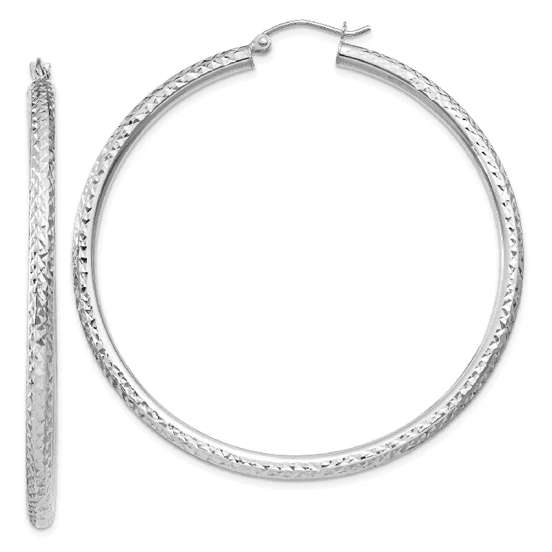 Women’s statement hoop earrings-14KT White Gold 55X3MM Diamond-cut Hoop Earrings