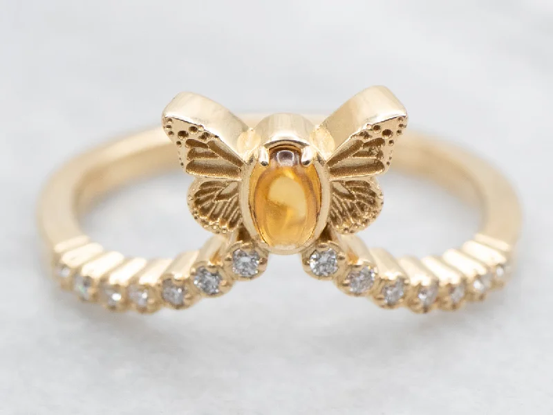 Women’s diamond trilogy engagement ring-Beautiful Butterfly Citrine and Diamond Enhancer Band