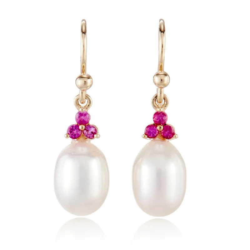 Women’s long drop earrings-Madison Drop Earrings in Pearls & Pink Sapphires