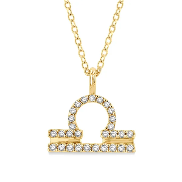 Women’s romantic necklace-1/8 ctw Libra Round Cut Diamond Zodiac Pendant With Chain in 10K Yellow Gold