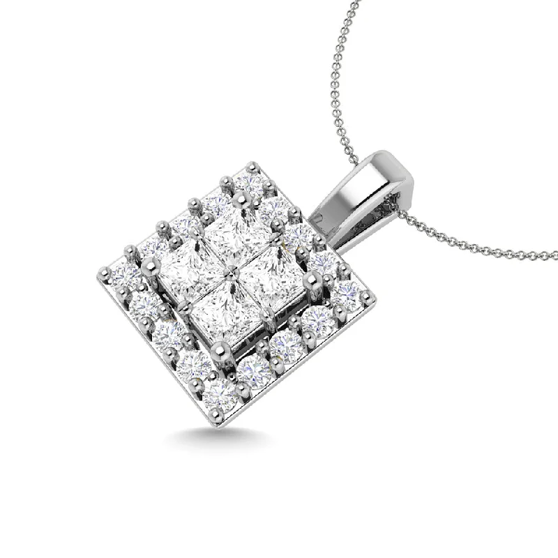 Women’s birthstone necklace-Diamond 1/4 Ct.Tw. Round and Princess Fashion Pendant in 14K White Gold