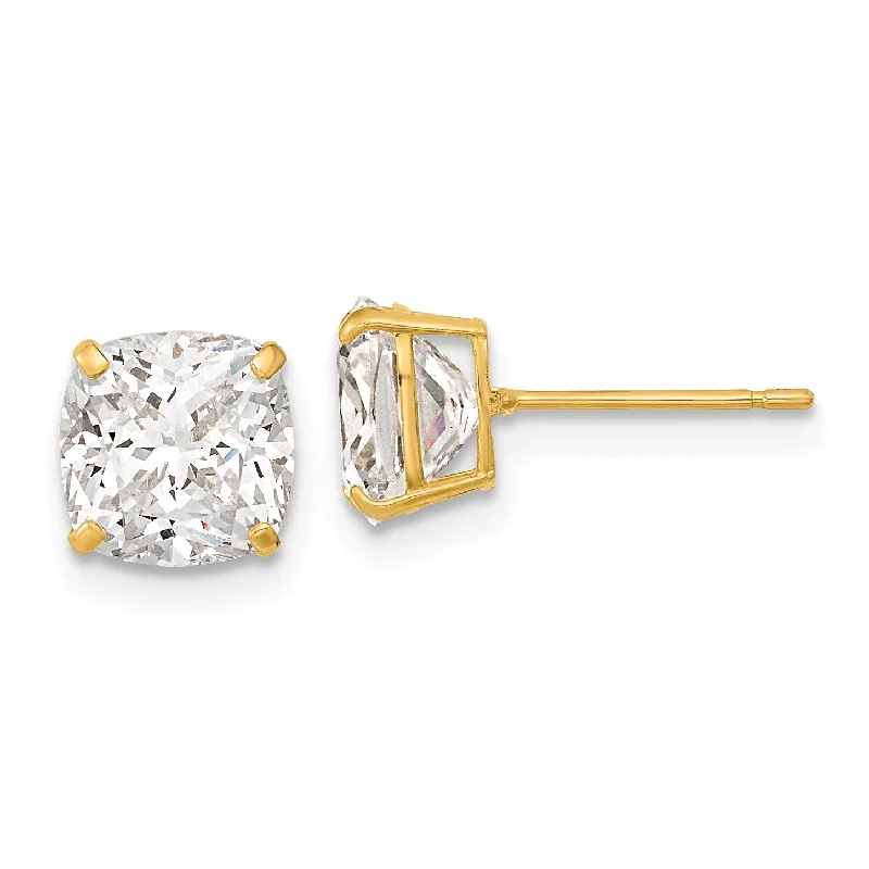 Women’s hoop stud earrings-7MM Cushion Cubic Zirconia Stud Earrings in 14KT Yellow Gold