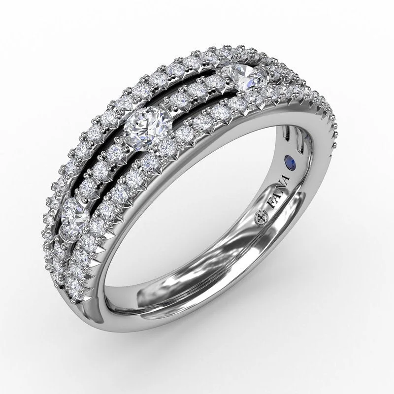 Women’s diamond engagement ring-Three-Row Diamond Band R2045