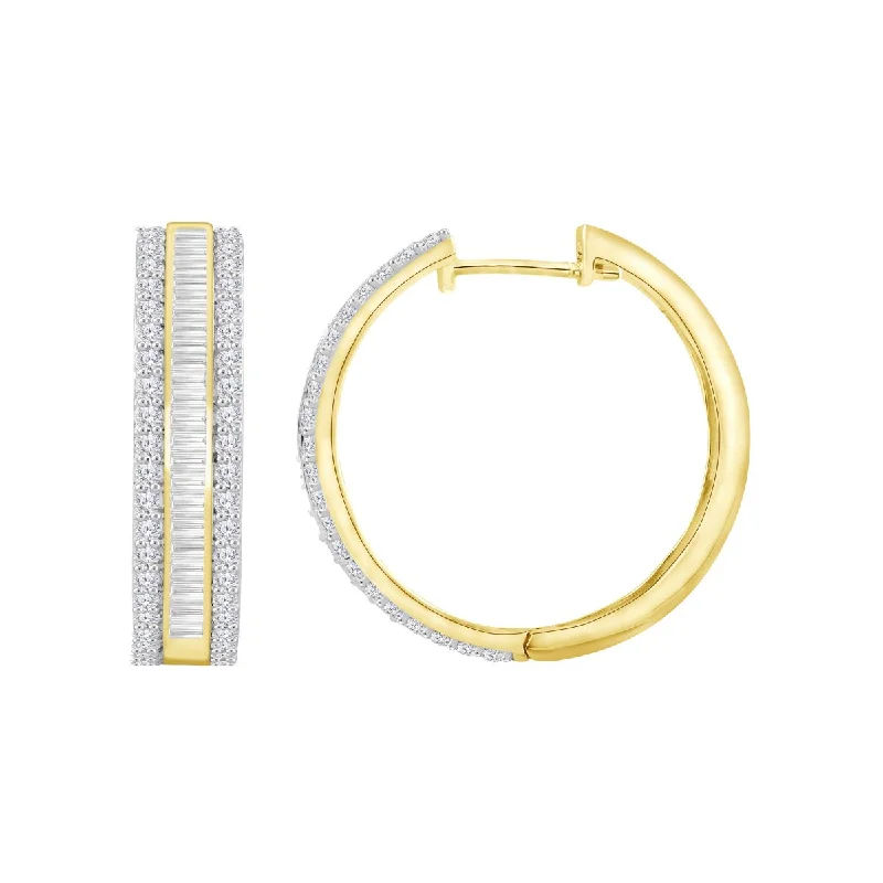 Women’s gemstone earrings-2 CTW Diamond Hoop Earrings in 10KT Yellow Gold Plated Sterling Silver