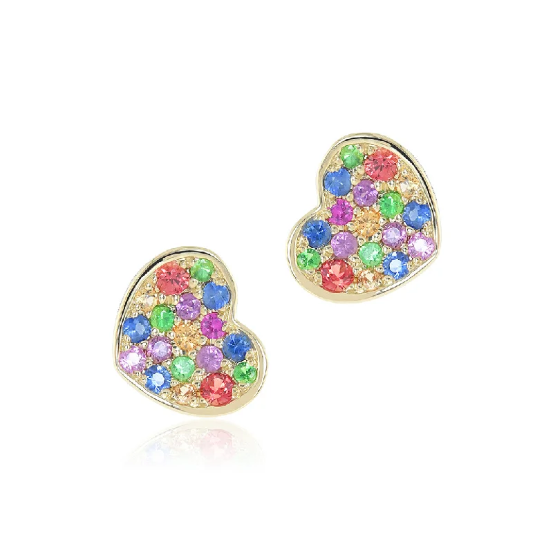 Women’s oversized earrings-Rainbow Sapphire Heart Earrings