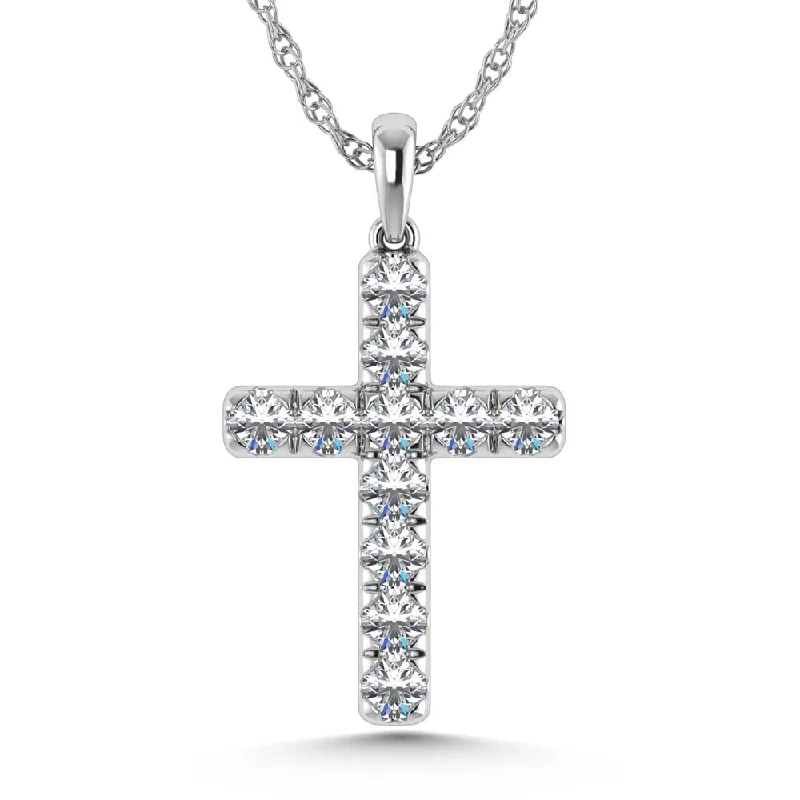 Women’s classy necklace-14K White Gold Lab Grown Diamond 3/4 Ct.Tw. Cross Pendant