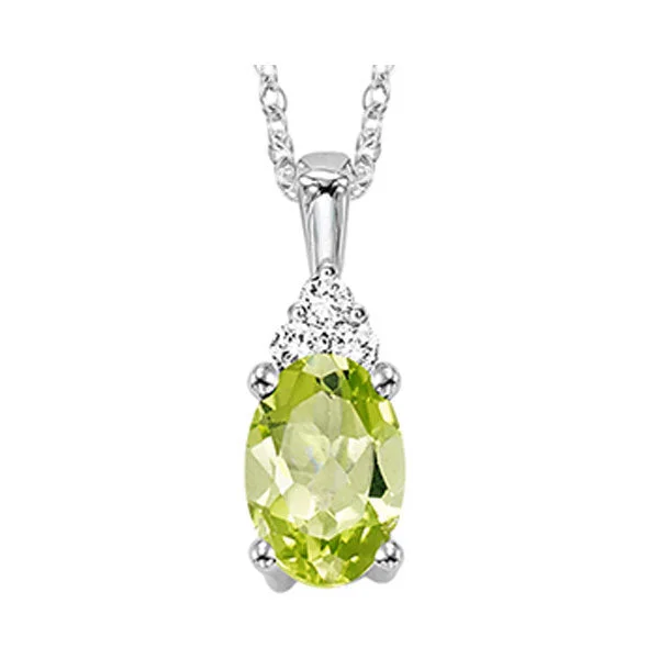 Women’s statement jewelry necklace-10K White Gold Peridot Diamond Pendant