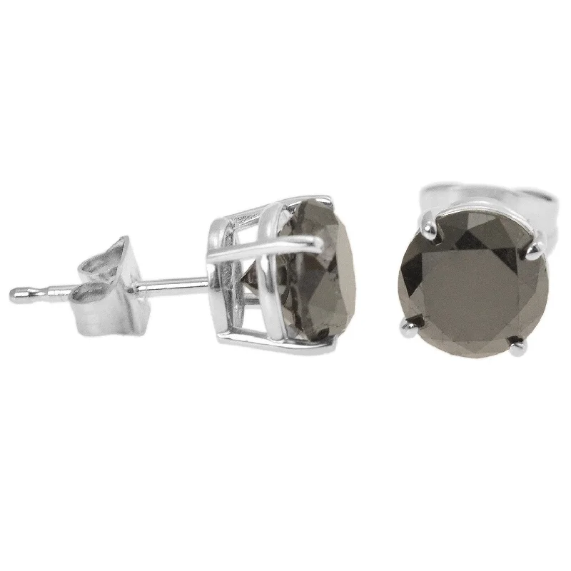 Women’s stackable earrings-14K White Gold 3 CTW Rd Black Diamond Stud Earrings