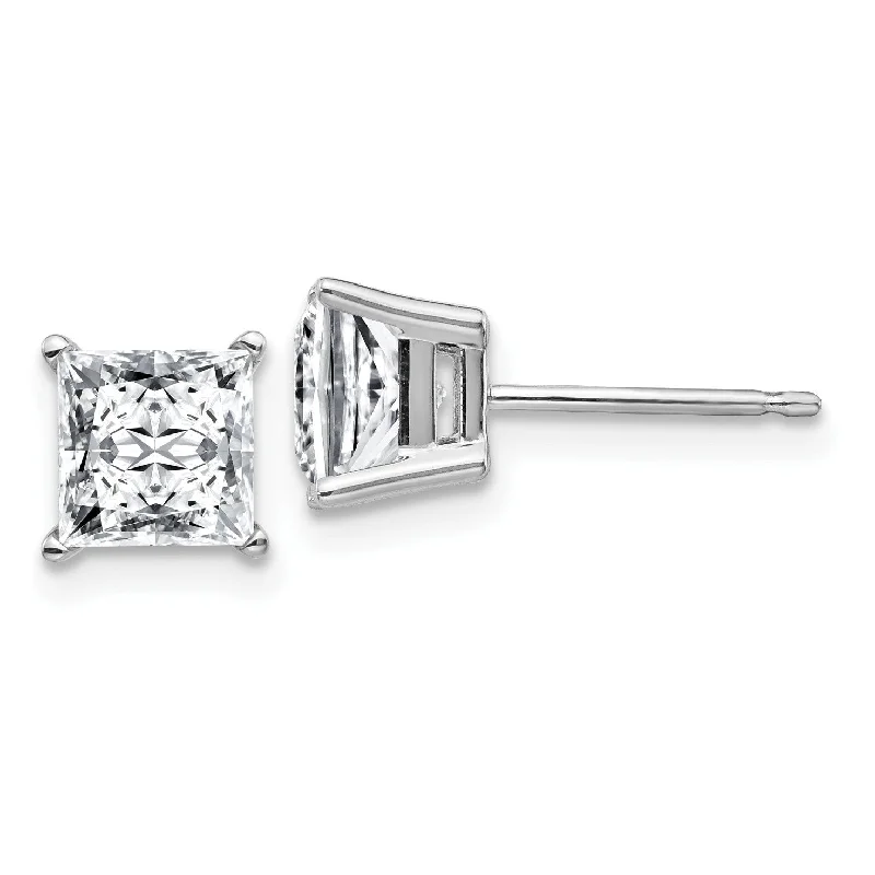 Women’s silver hoop earrings-6MM Princess Cut Moissanite Stud Earrings in 14KT White Gold