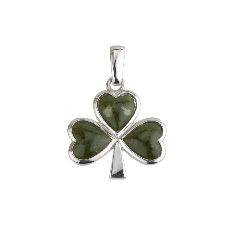 Women’s pearl necklace-Sterling Silver Connemara Marble Shamrock Pendant with Chain - S4332