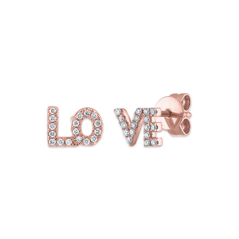 Women’s beaded earrings-1/10 CTW Diamond LOVE Earrings in 10KT Rose Gold