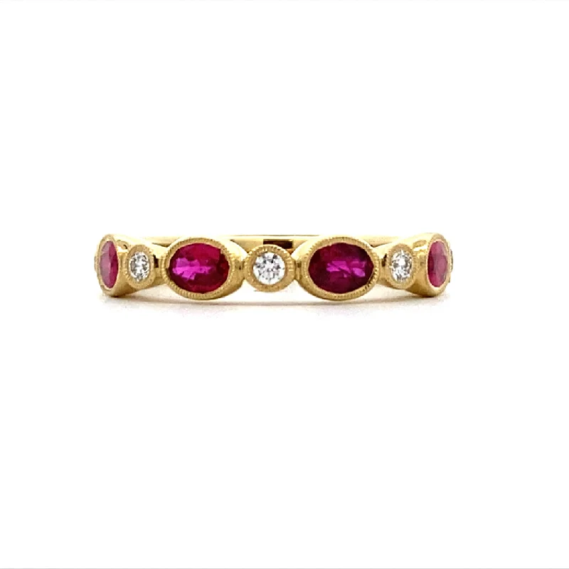 Women’s round engagement ring-Ruby & Diamond Contemporary Style Band  in Yellow Gold by Simon G