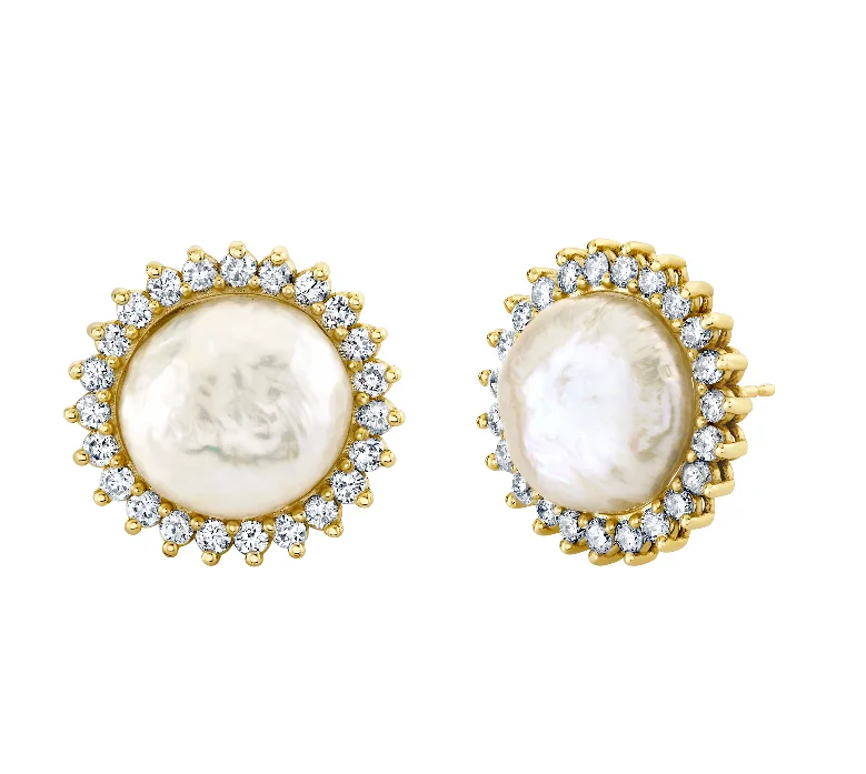 Women’s luxury diamond earrings-Pearl Studs with Halo