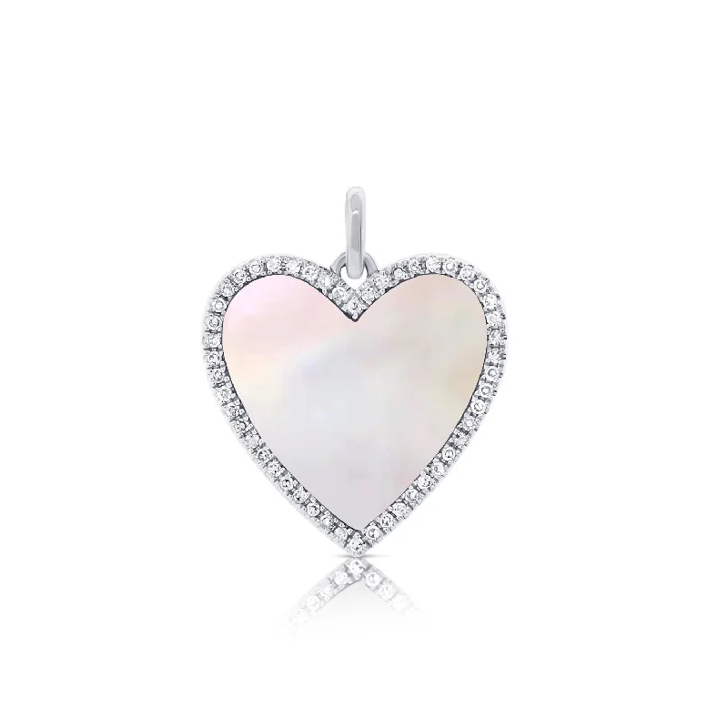 Women’s wedding necklace-14K White Gold Diamond + Mother of Pearl Heart Pendant