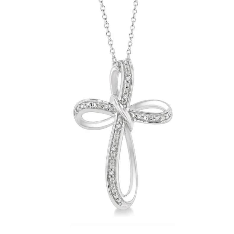 Women’s delicate chain necklace-Sterling Silver 1/30 Carat Diamond Infinity Cross Pendant