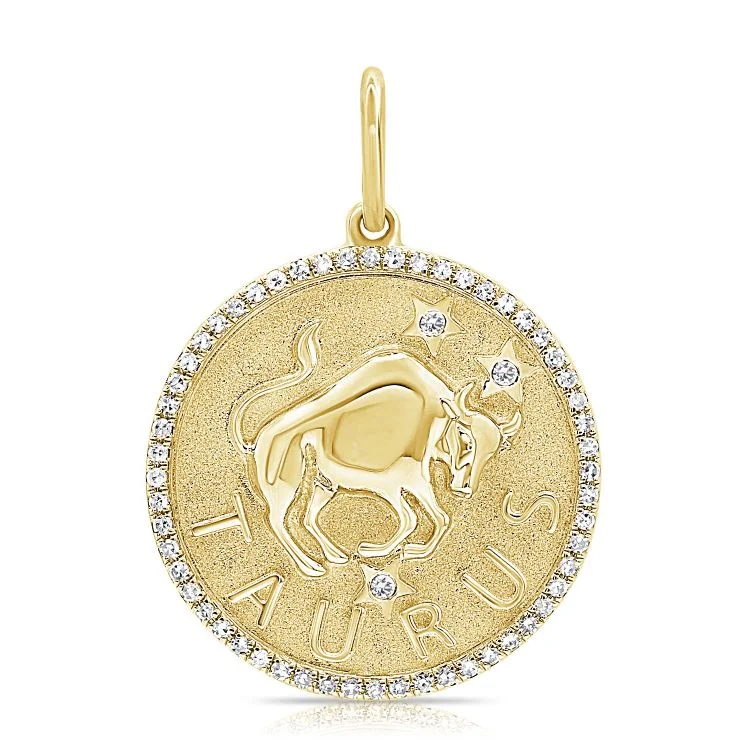 Women’s heart-shaped pendant necklace-14K Yellow Gold Diamond Taurus Zodiac Charm Pendant