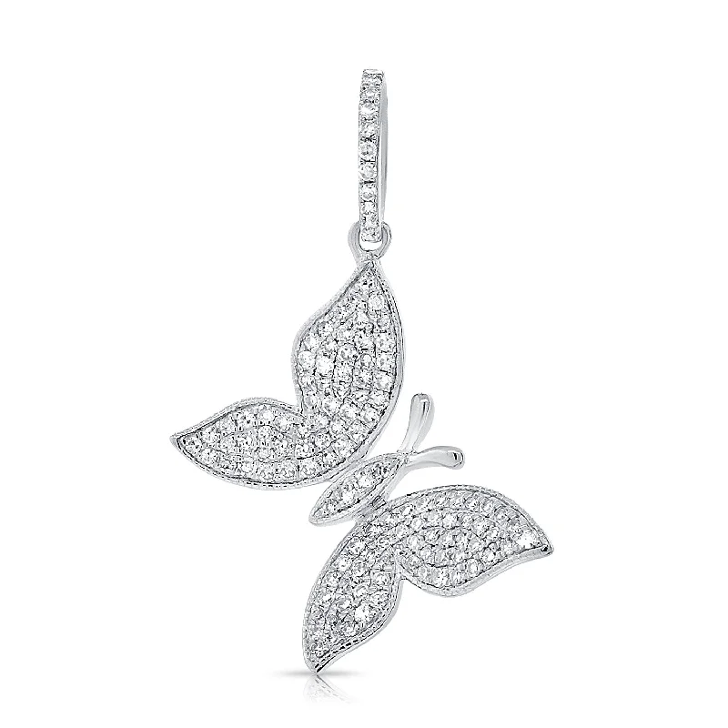 Women’s birthstone pendant necklace-14K White Gold Diamond Medium Butterfly Pendant