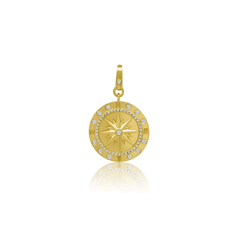 Women’s bold necklace-14K YELLOW DIAMOND COMPASS CHARM PENDANT