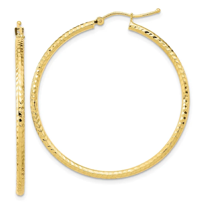 Women’s gold hoop drop earrings-10KT Yellow Gold 40X2MM Diamond-cut Hoop Earrings